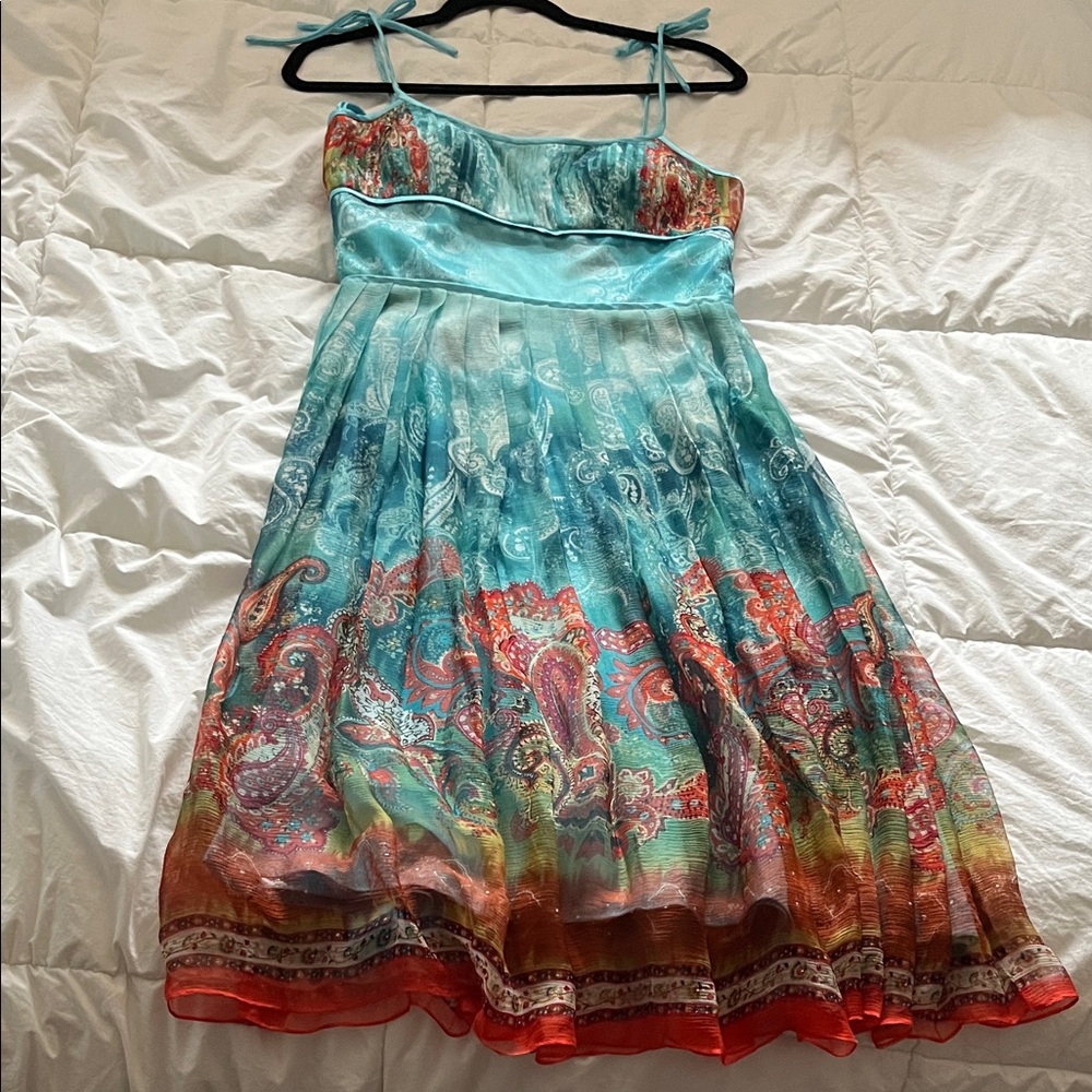 Morrell Maxie brand silk patterned maximalist midi tie strap dress wearable art